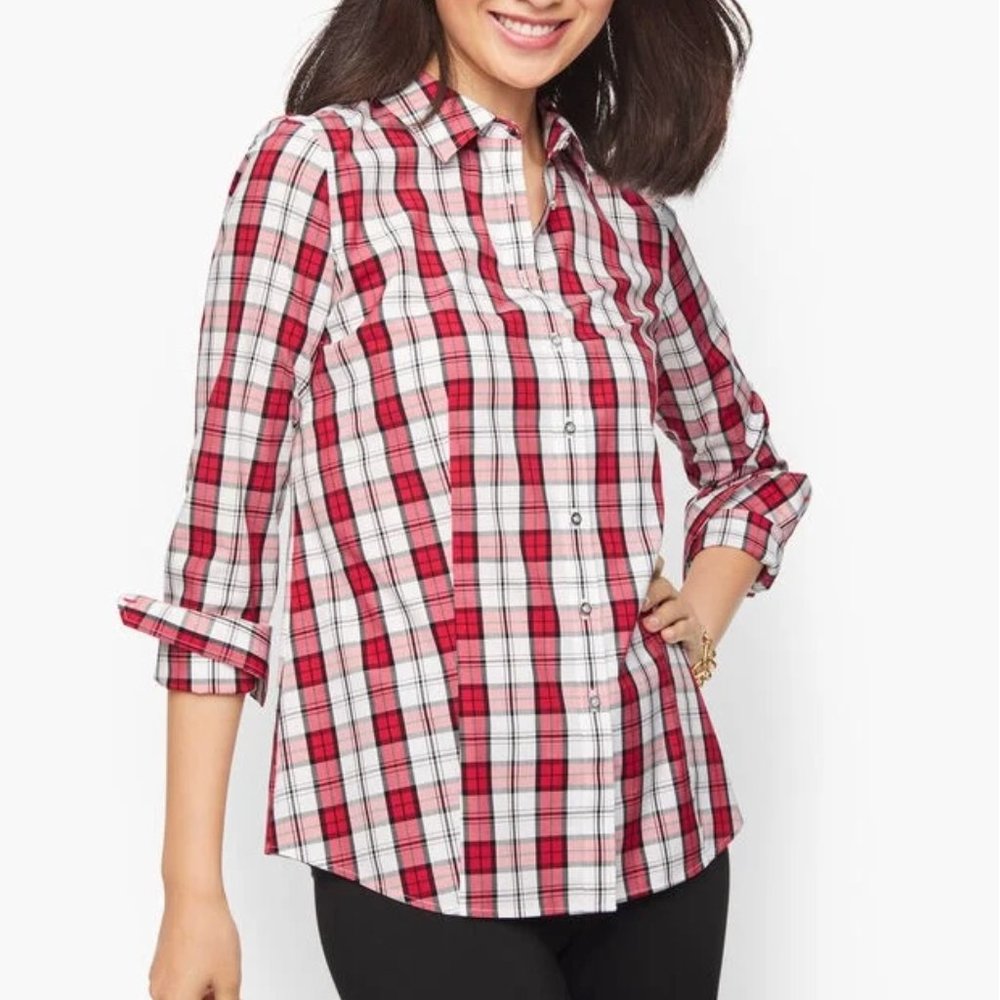 Talbots Plaid Blouse in Red and White